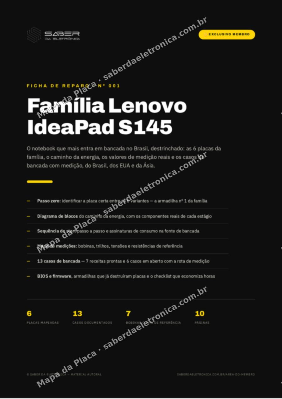 Capa da Ficha de Reparo Nº 001: Família Lenovo IdeaPad S145 — Ficha de Reparo da placa