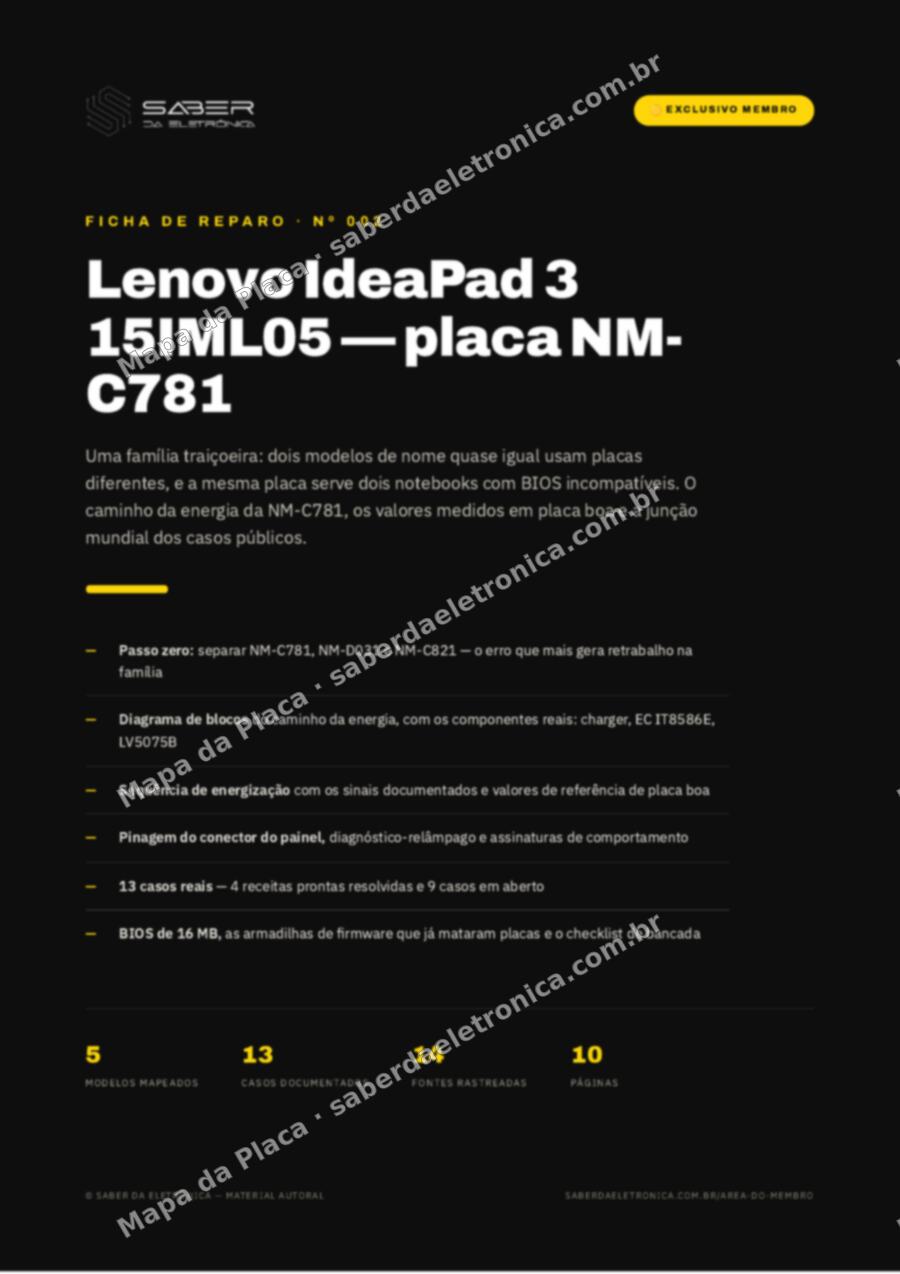Capa da Ficha de Reparo Nº 002: Lenovo IdeaPad 3 15IML05 (NM-C781) — Ficha de Reparo da placa