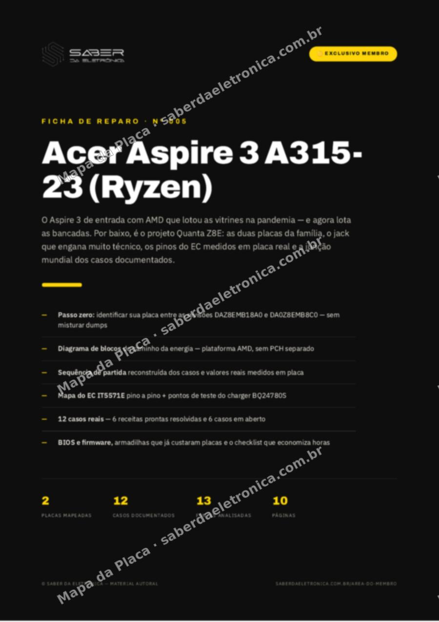 Capa da Ficha de Reparo Nº 005: Acer Aspire 3 A315-23 (Ryzen) — Ficha de Reparo da placa