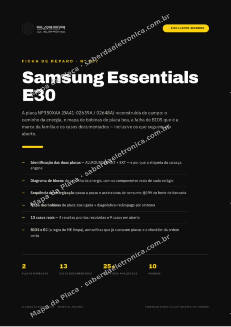 Capa da Ficha de Reparo Nº 007: Samsung Essentials E30 (NP350XAA) — Ficha de Reparo da placa
