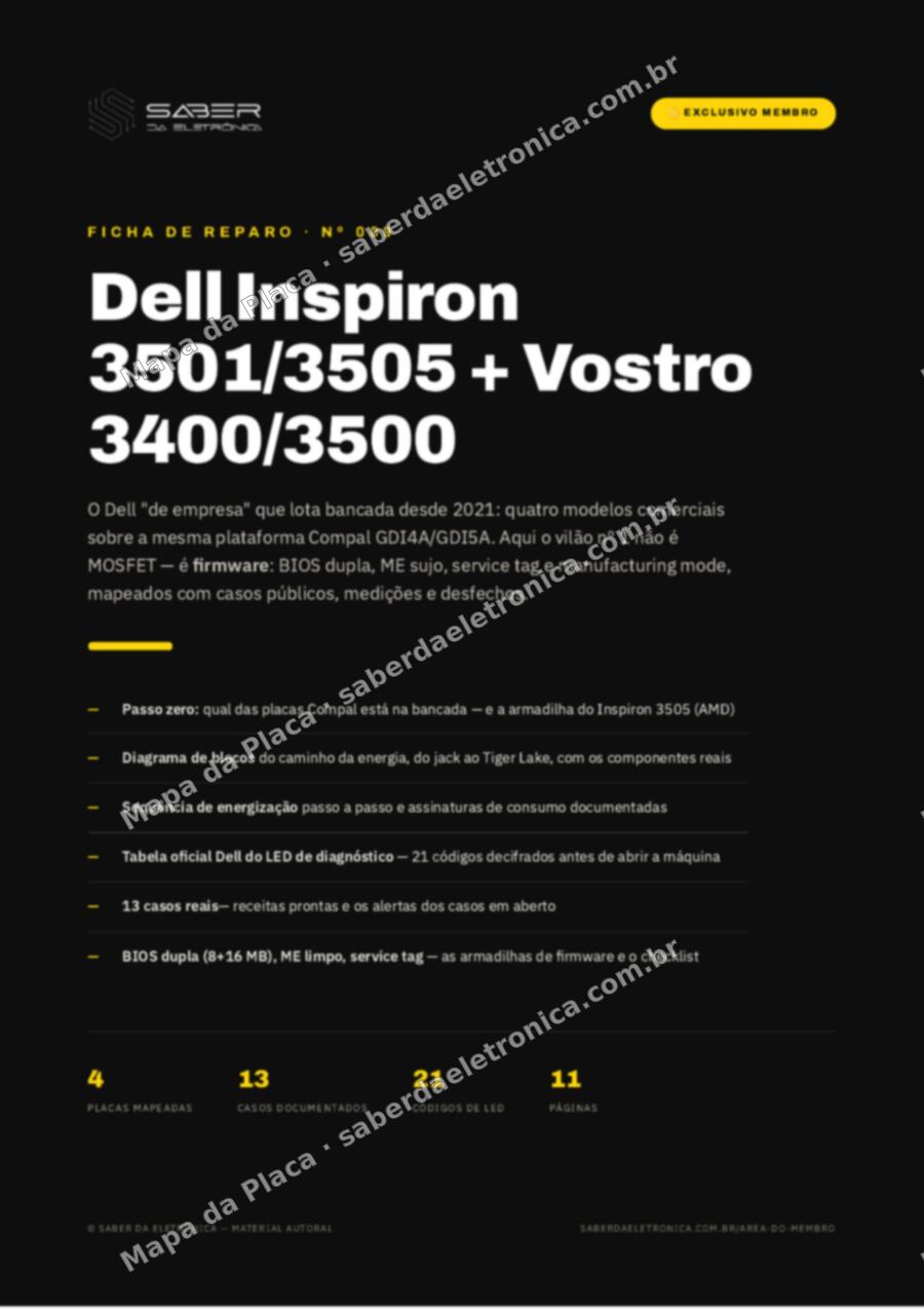 Capa da Ficha de Reparo Nº 009: Dell Inspiron 3501/3505 + Vostro 3400/3500 — Ficha de Reparo da placa