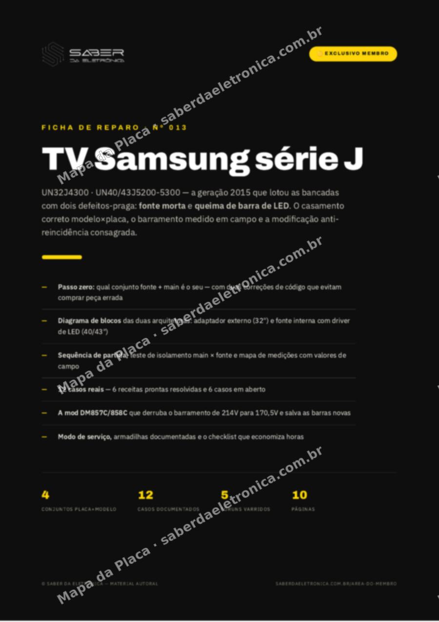 Capa da Ficha de Reparo Nº 013: TV Samsung série J — Ficha de Reparo da placa