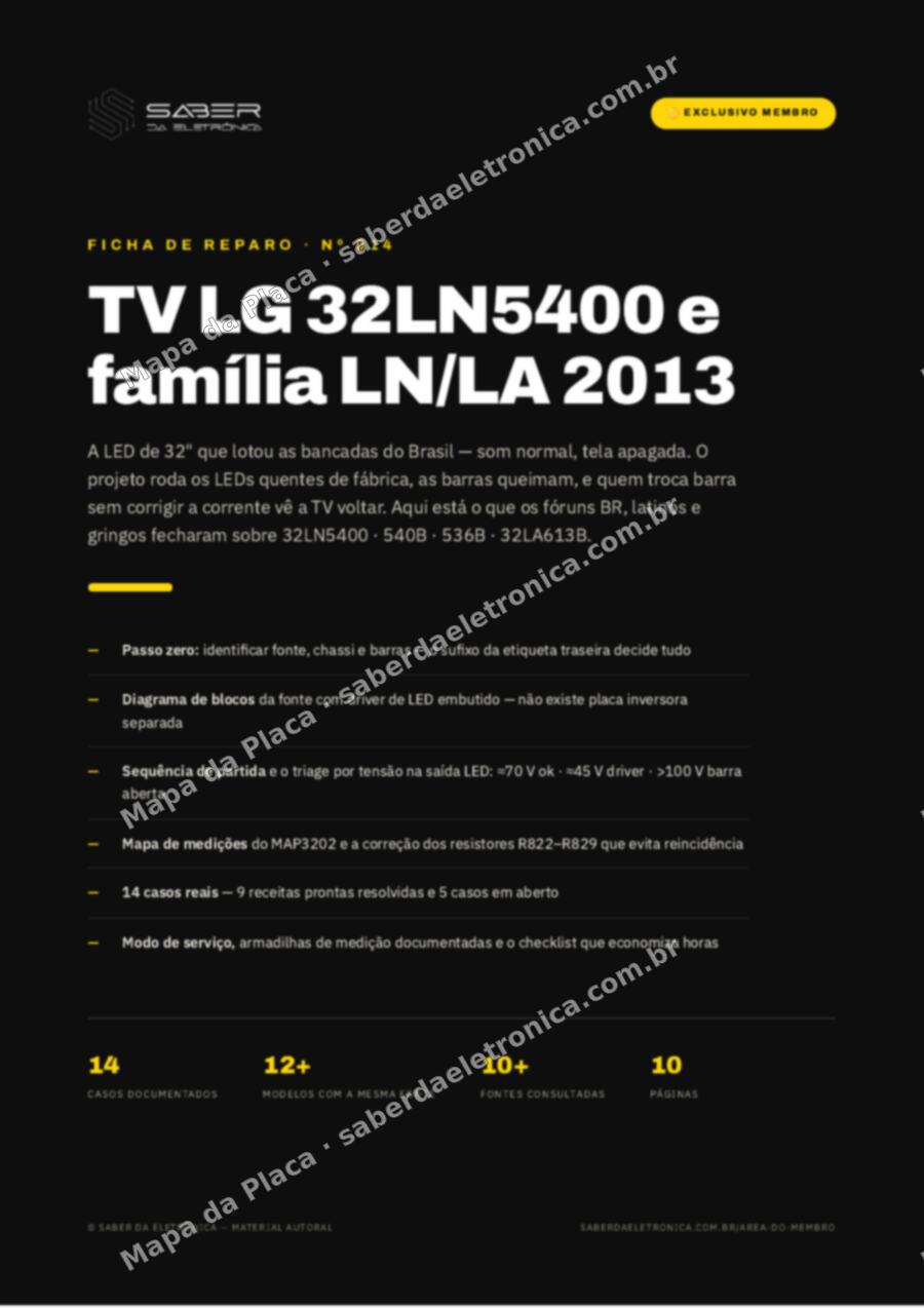 Capa da Ficha de Reparo Nº 014: TV LG 32LN5400 · 540B · 536B · 32LA613B — Ficha de Reparo da placa