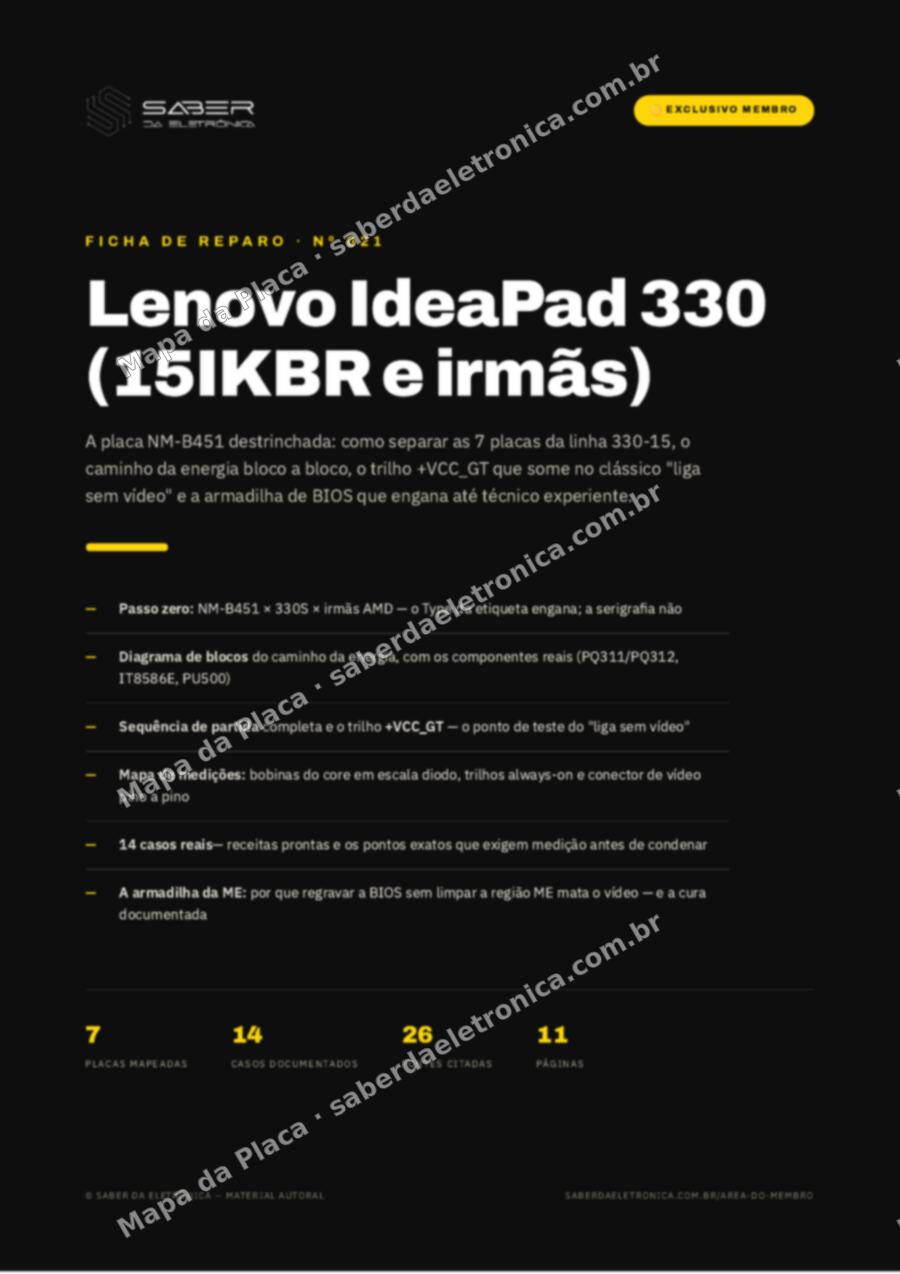 Capa da Ficha de Reparo Nº 021: Lenovo IdeaPad 330 (15IKBR e irmãs) — Ficha de Reparo da placa
