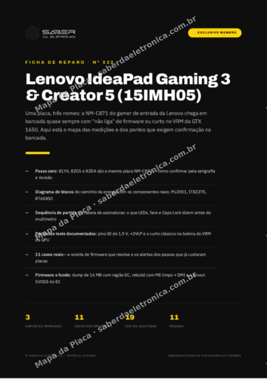 Capa da Ficha de Reparo Nº 022: Lenovo IdeaPad Gaming 3-15IMH05 / Creator 5-15IMH05 — Ficha de Reparo da placa