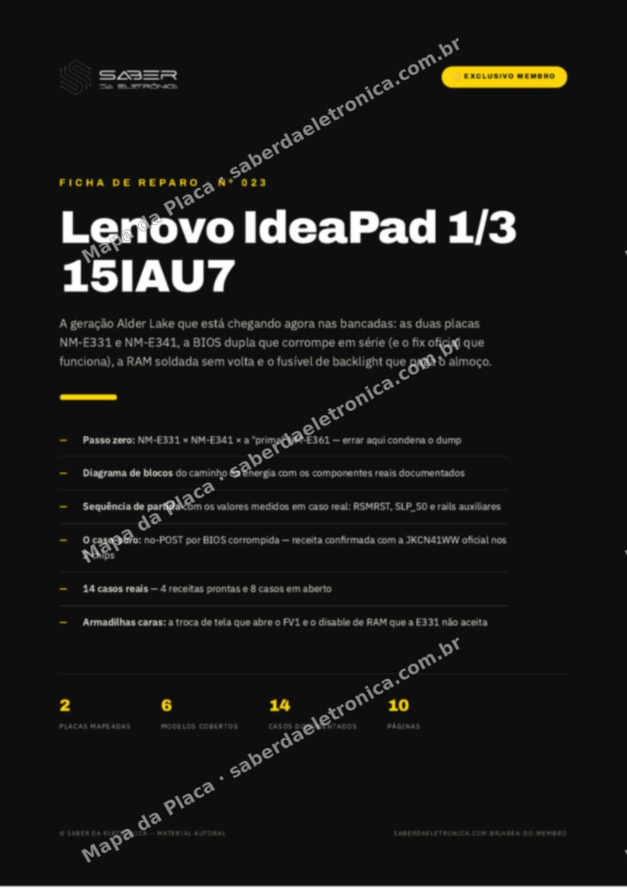 Capa da Ficha de Reparo Nº 023: Lenovo IdeaPad 1/3 15IAU7 (geração atual) — Ficha de Reparo da placa