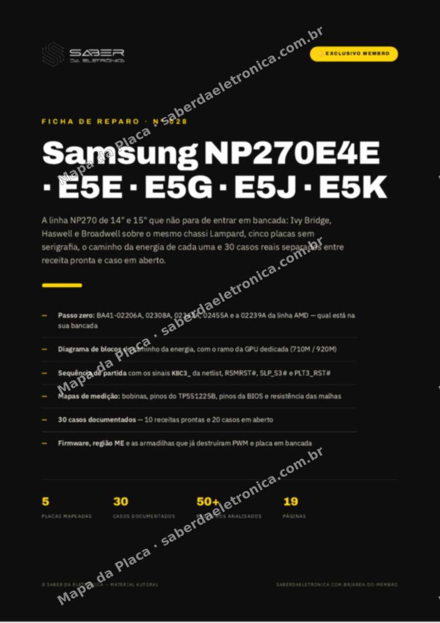 Capa da Ficha de Reparo Nº 028: Samsung NP270E4E · E5E · E5G · E5J · E5K (placas Lampard) — Ficha de Reparo da placa