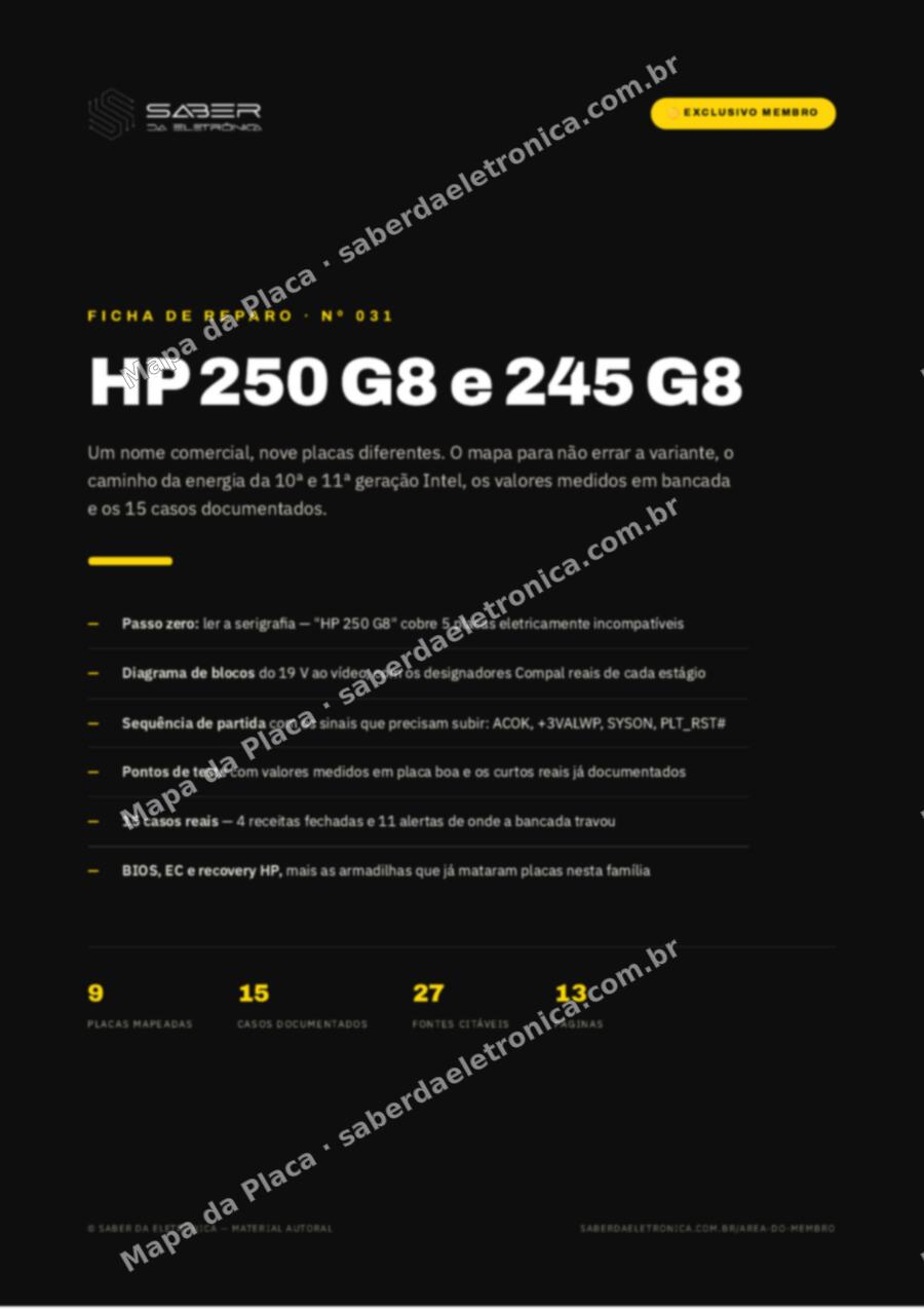 Capa da Ficha de Reparo Nº 031: HP 250 G8 / 245 G8 — Ficha de Reparo da placa