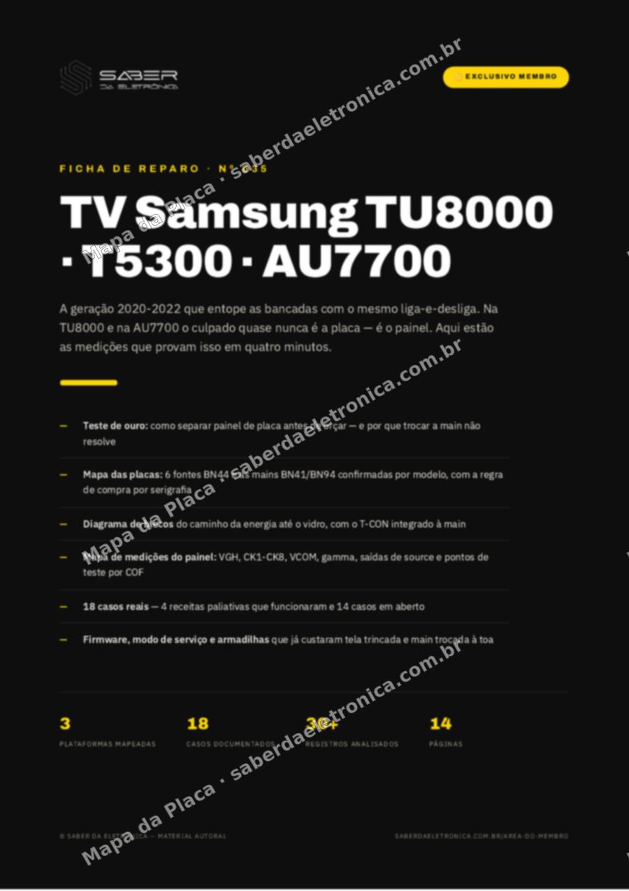Capa da Ficha de Reparo Nº 035: TV Samsung TU8000 / T5300 / AU7700 (2020-22) — Ficha de Reparo da placa