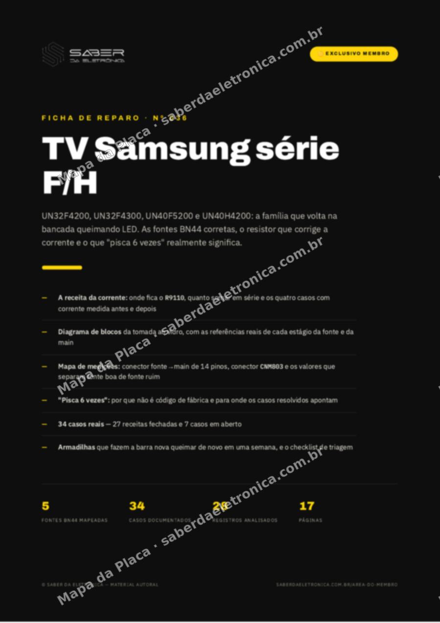 Capa da Ficha de Reparo Nº 036: TV Samsung série F/H (UN32F4200/4300, UN40F5200, UN40H4200) — Ficha de Reparo da placa