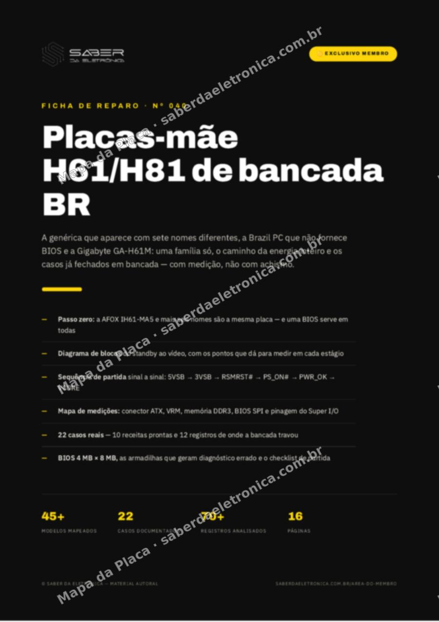 Capa da Ficha de Reparo Nº 040: Placas-mãe H61/H81 de bancada BR (Afox IH61-MA5, BrazilPC BPC-H61M, Gigabyte GA-H61M) — Ficha de Reparo da placa