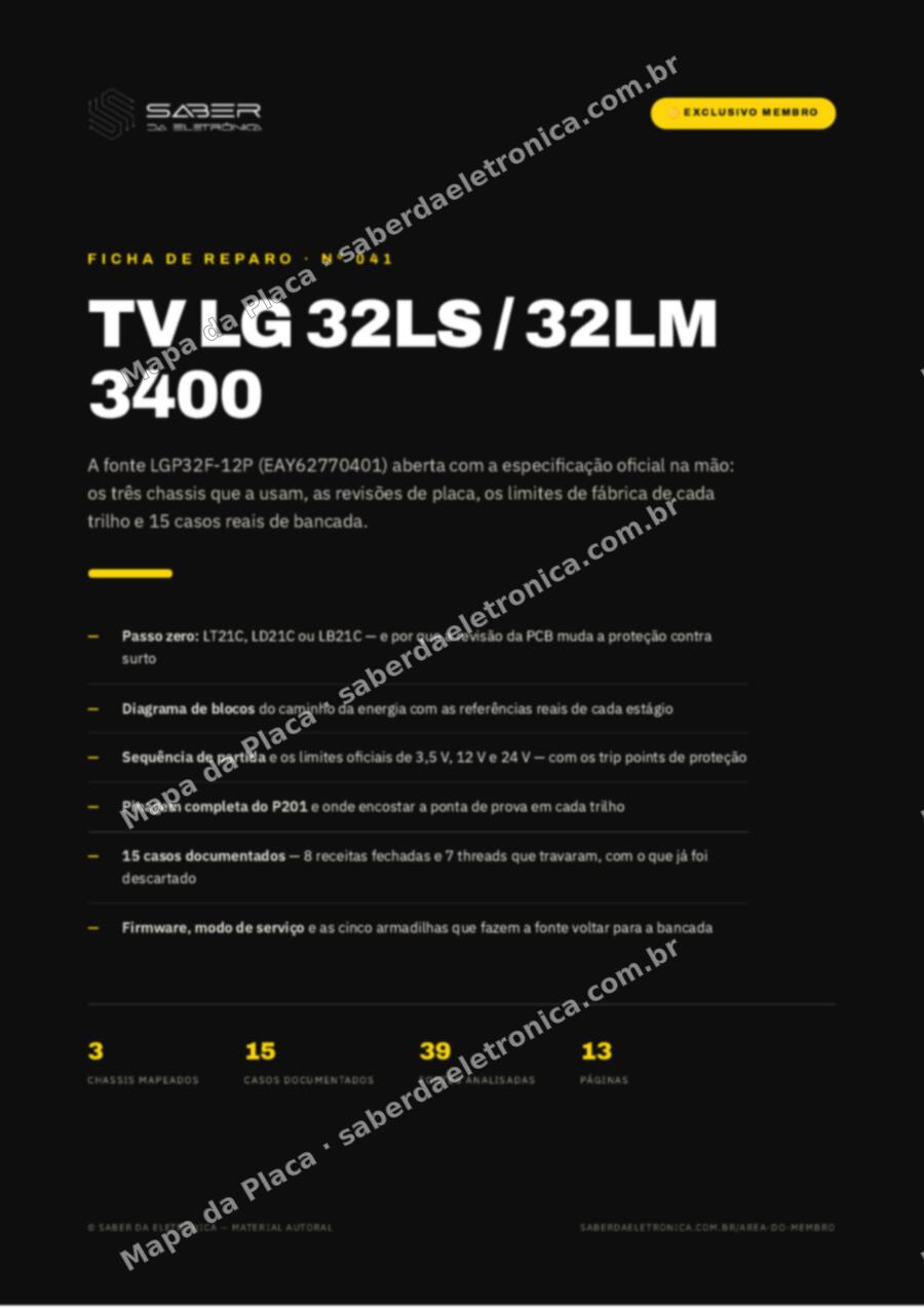 Capa da Ficha de Reparo Nº 041: TV LG 32LS/32LM 3400-4400 — Ficha de Reparo da placa