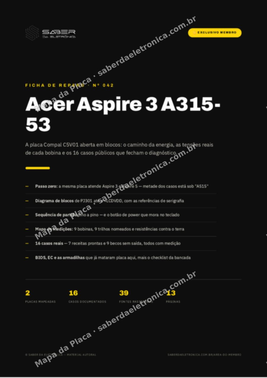 Capa da Ficha de Reparo Nº 042: Acer Aspire 3 A315-53 — Ficha de Reparo da placa