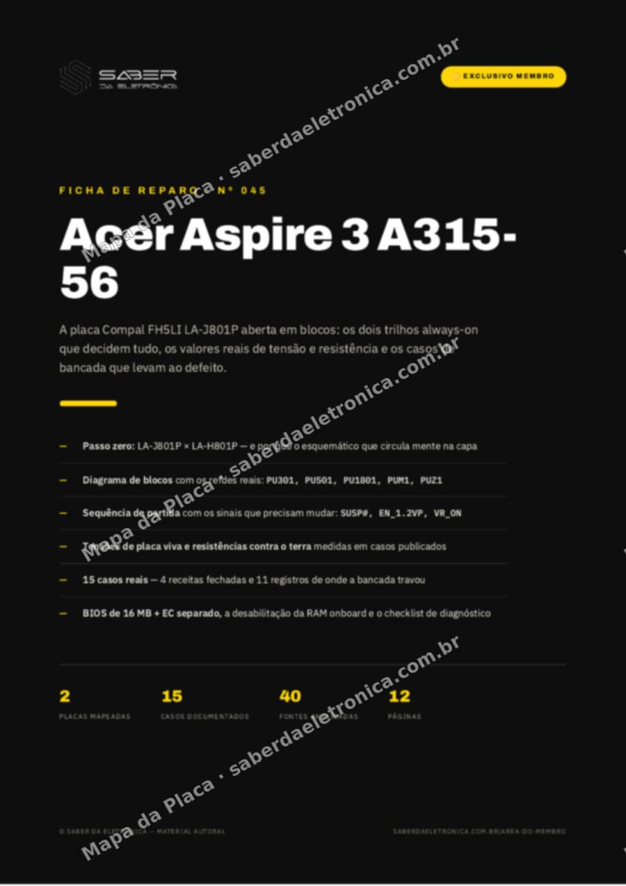 Capa da Ficha de Reparo Nº 045: Acer Aspire 3 A315-56 — Ficha de Reparo da placa