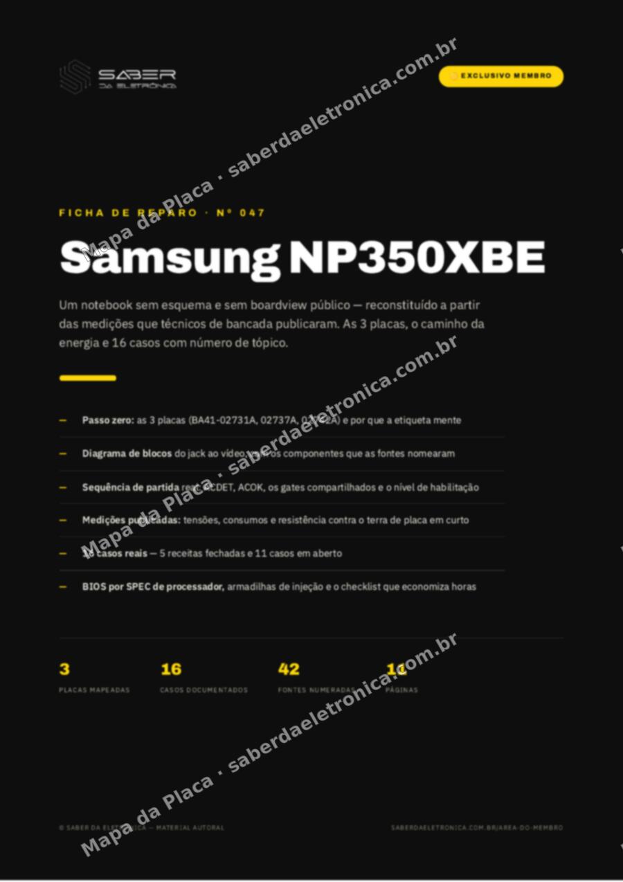 Capa da Ficha de Reparo Nº 047: Samsung NP350XBE — Ficha de Reparo da placa