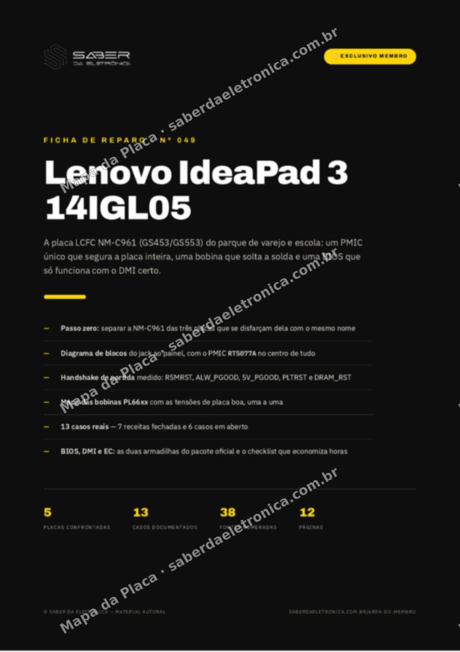 Capa da Ficha de Reparo Nº 049: Lenovo IdeaPad 3 14IGL05 — Ficha de Reparo da placa