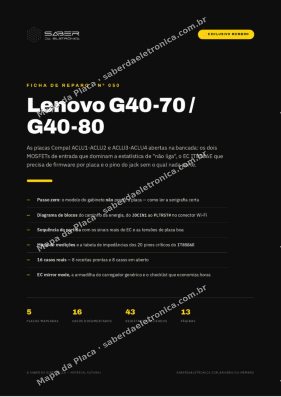 Capa da Ficha de Reparo Nº 050: Lenovo G40-70 / G40-80 — Ficha de Reparo da placa