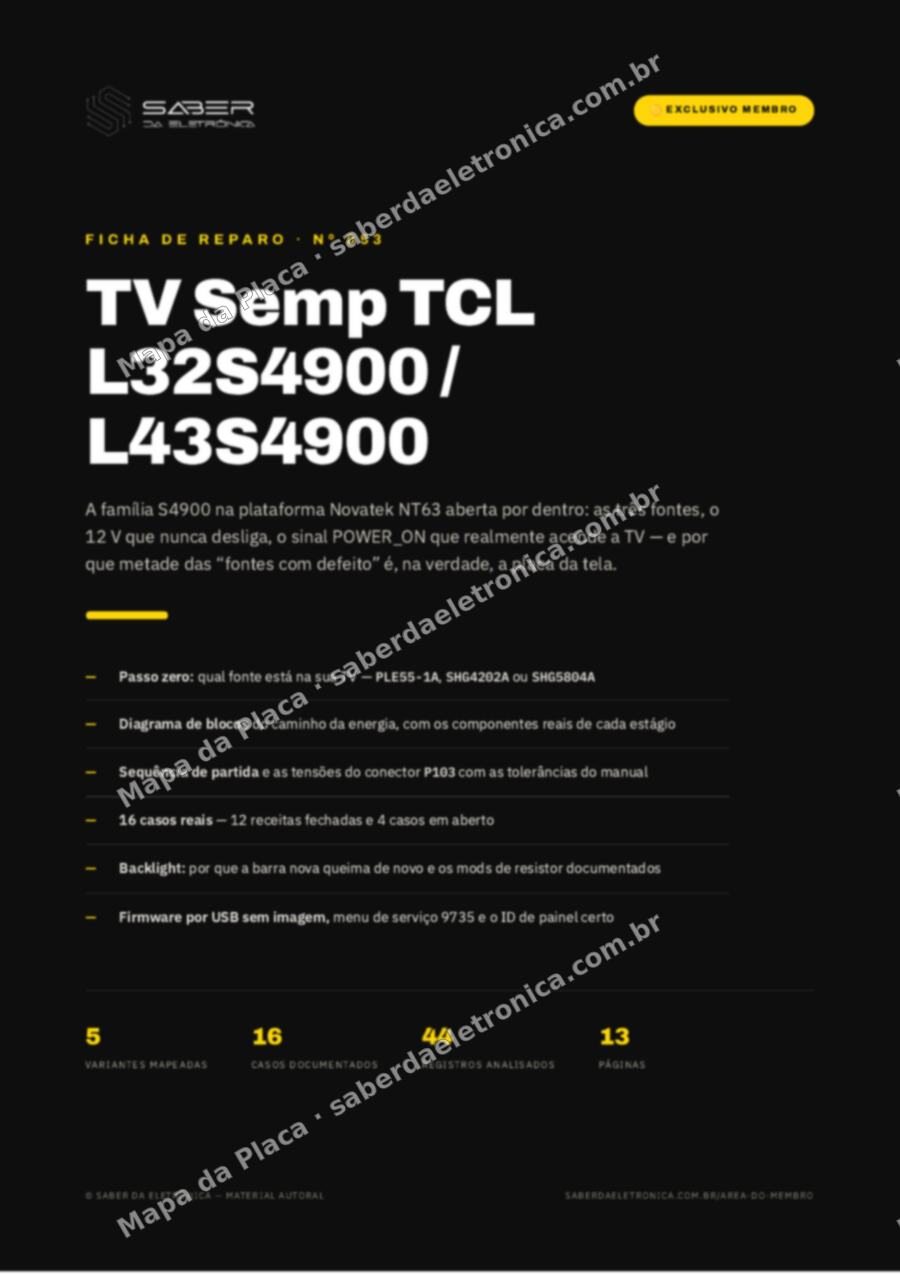Capa da Ficha de Reparo Nº 053: TV Semp TCL L32S4900 / L43S4900 — Ficha de Reparo da placa