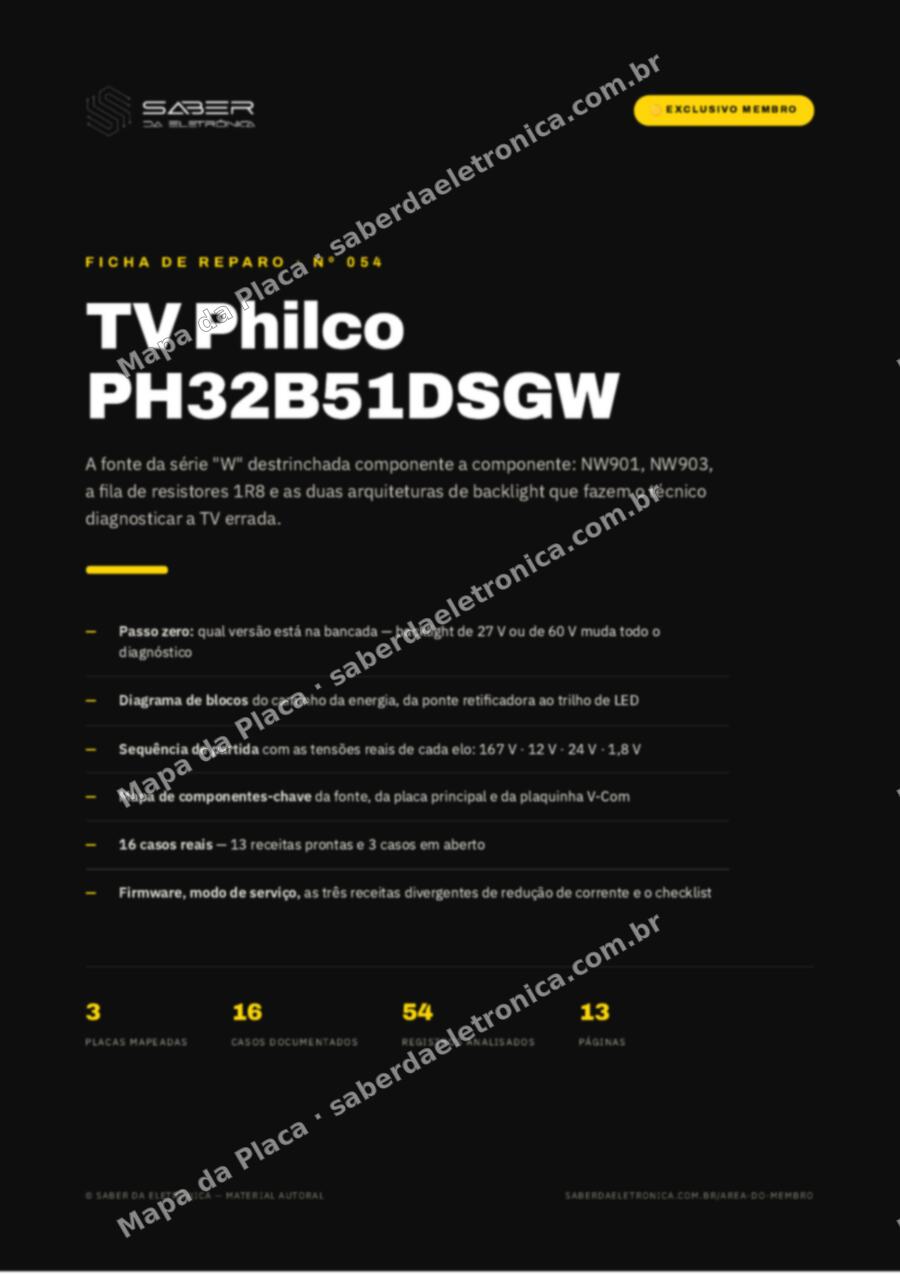 Capa da Ficha de Reparo Nº 054: TV Philco PH32B51DSGW — Ficha de Reparo da placa