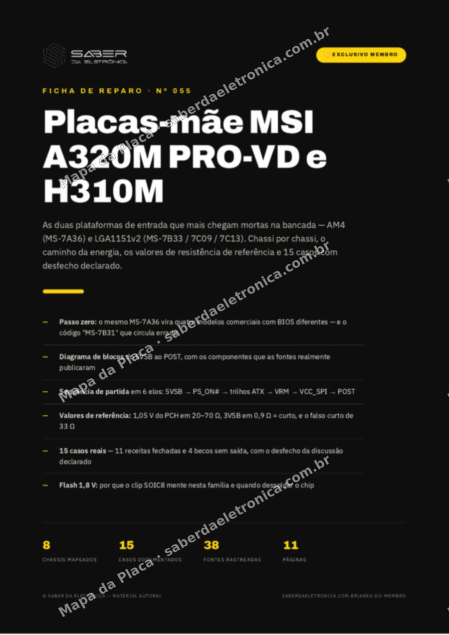 Capa da Ficha de Reparo Nº 055: Placas-mãe MSI A320M PRO-VD e H310M — Ficha de Reparo da placa