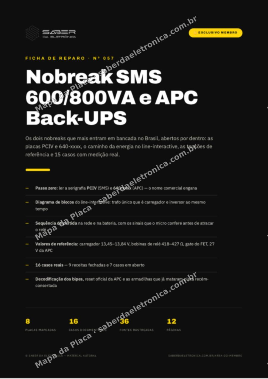 Capa da Ficha de Reparo Nº 057: Nobreak SMS 600/800VA e APC Back-UPS — Ficha de Reparo da placa