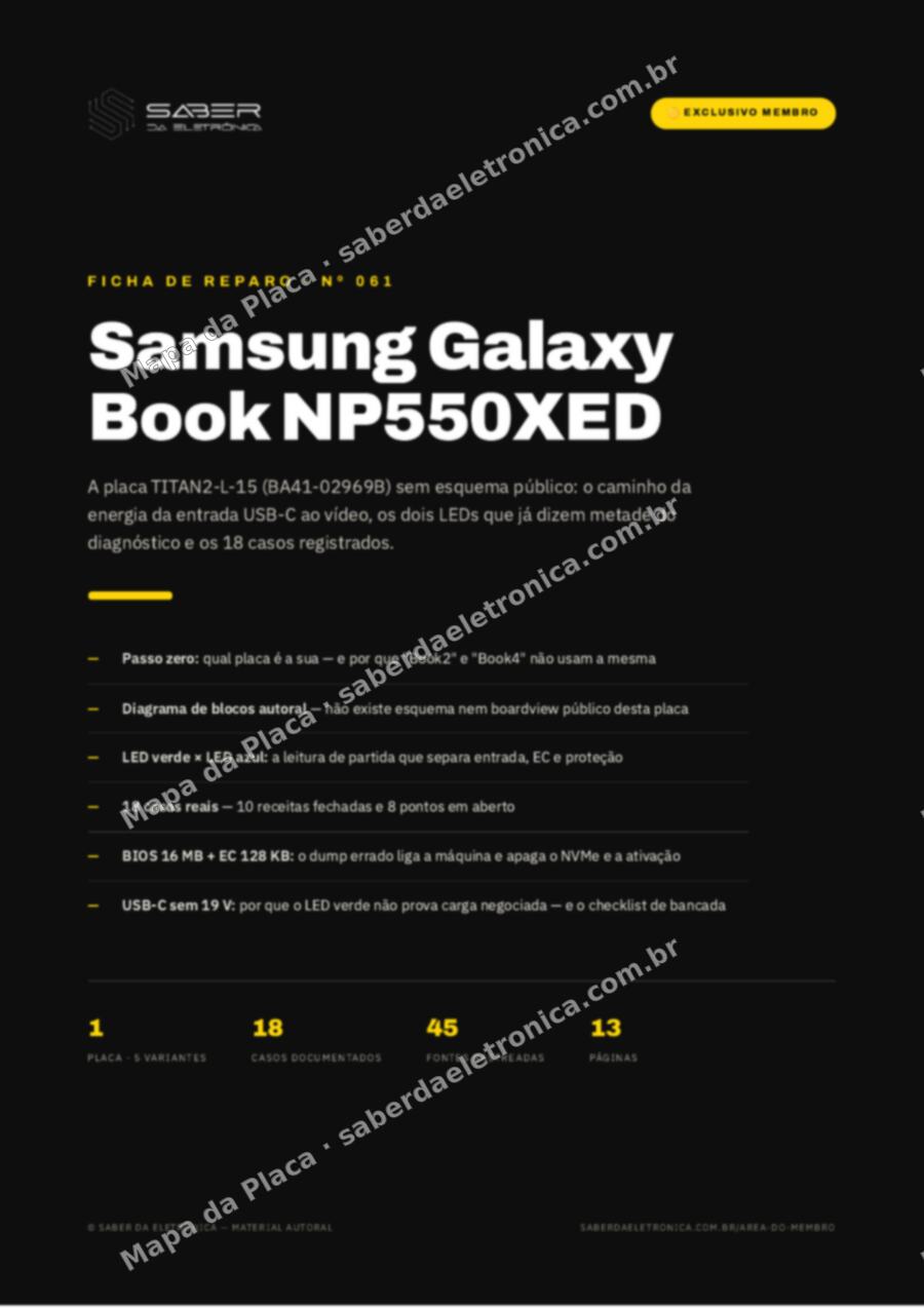 Capa da Ficha de Reparo Nº 061: Samsung Galaxy Book2 NP550XED (placa TITAN2-L-15) — Ficha de Reparo da placa