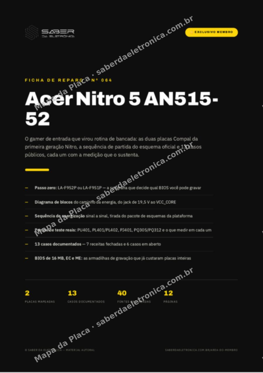 Capa da Ficha de Reparo Nº 064: Acer Nitro 5 AN515-52 (1ª geração) — Ficha de Reparo da placa