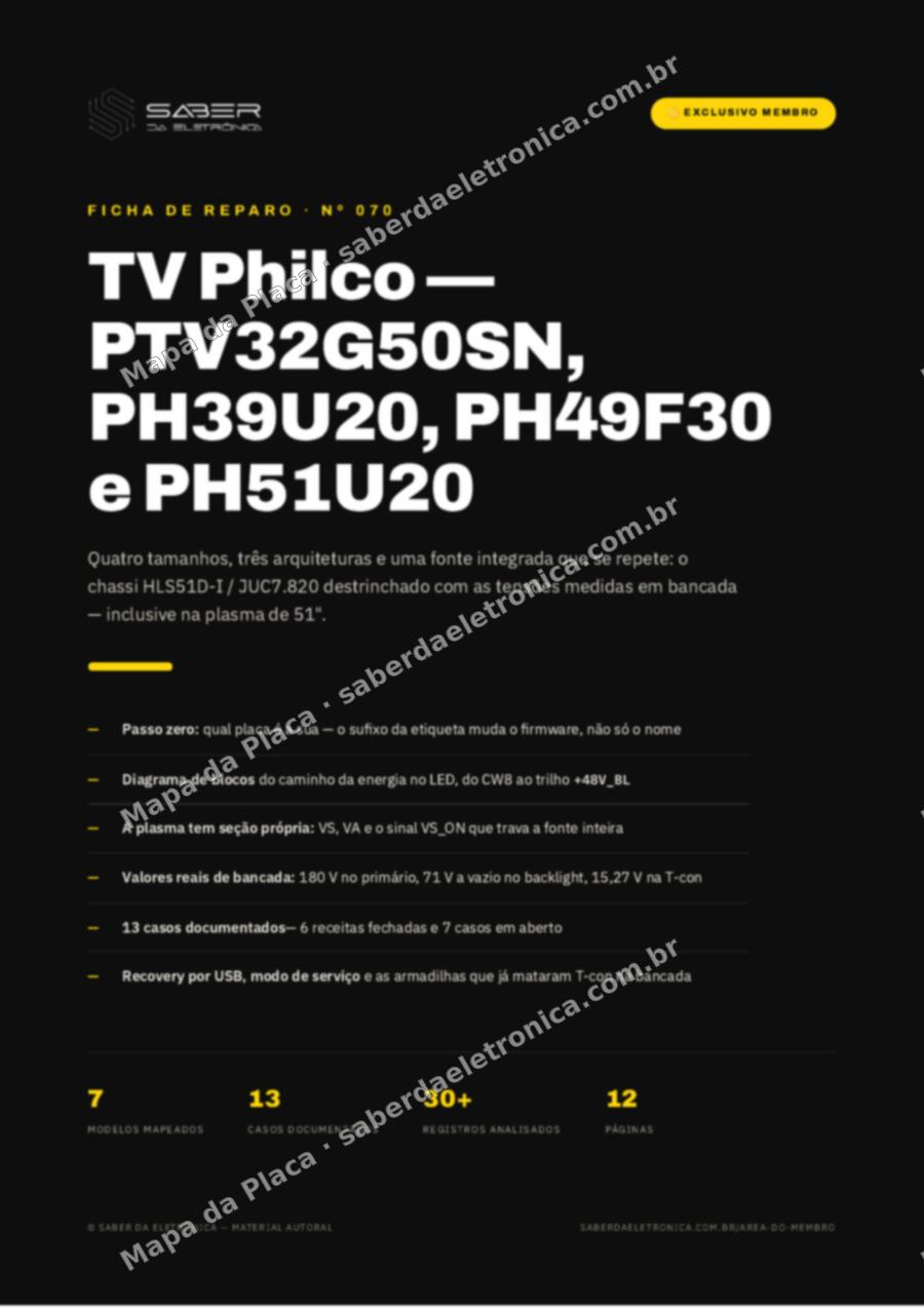 Capa da Ficha de Reparo Nº 070: TV Philco PTV32G50SN · PH39U20 · PH49F30 · PH51U20 — Ficha de Reparo da placa