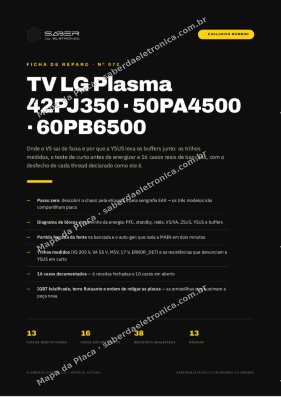 Capa da Ficha de Reparo Nº 072: TV LG Plasma (42PJ350, 50PA4500, 60PB6500) — Ficha de Reparo da placa