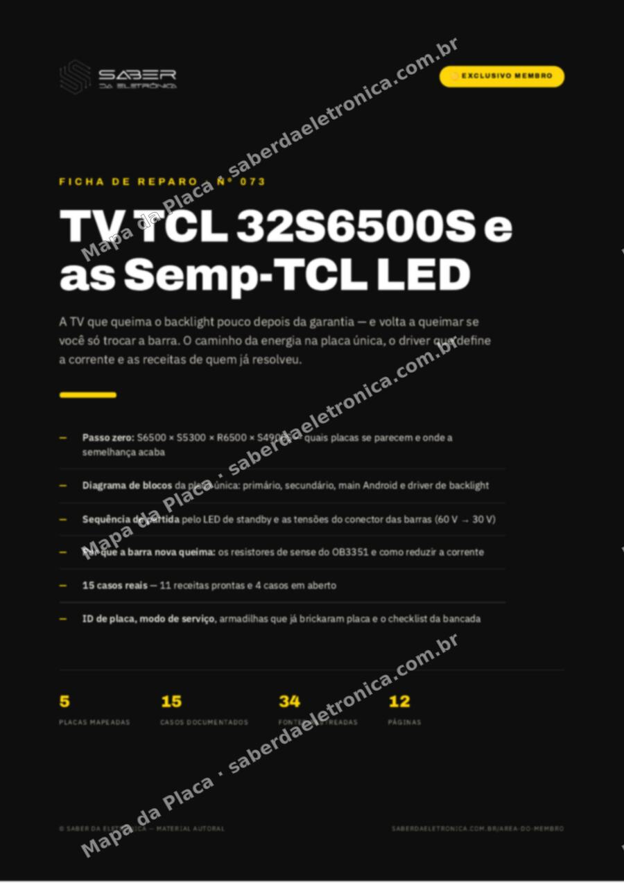 Capa da Ficha de Reparo Nº 073: TV TCL 32S6500S + Semp-TCL LED (queima após 1 ano) — Ficha de Reparo da placa