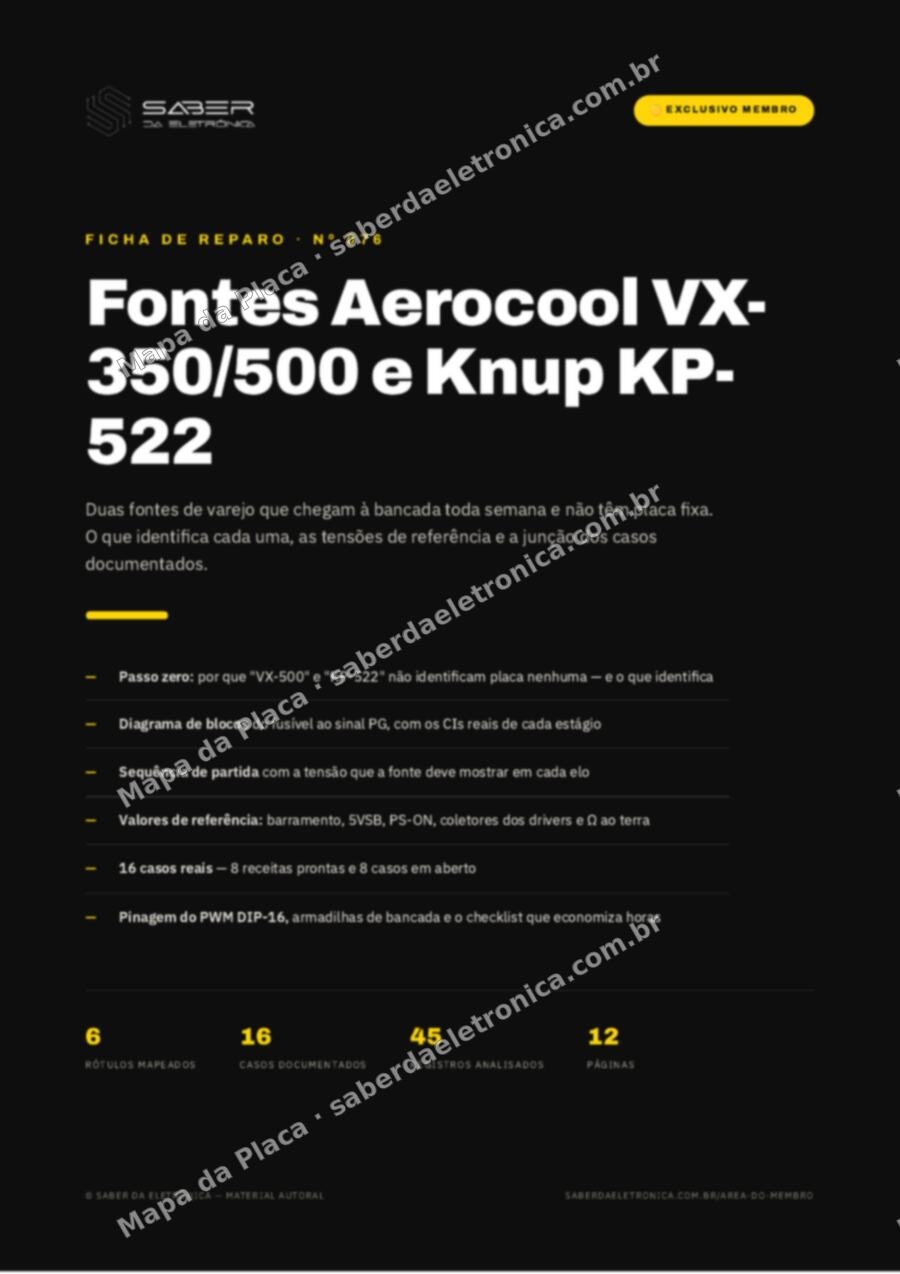 Capa da Ficha de Reparo Nº 076: Fontes Aerocool VX-350/500 e Knup KP-522 — Ficha de Reparo da placa