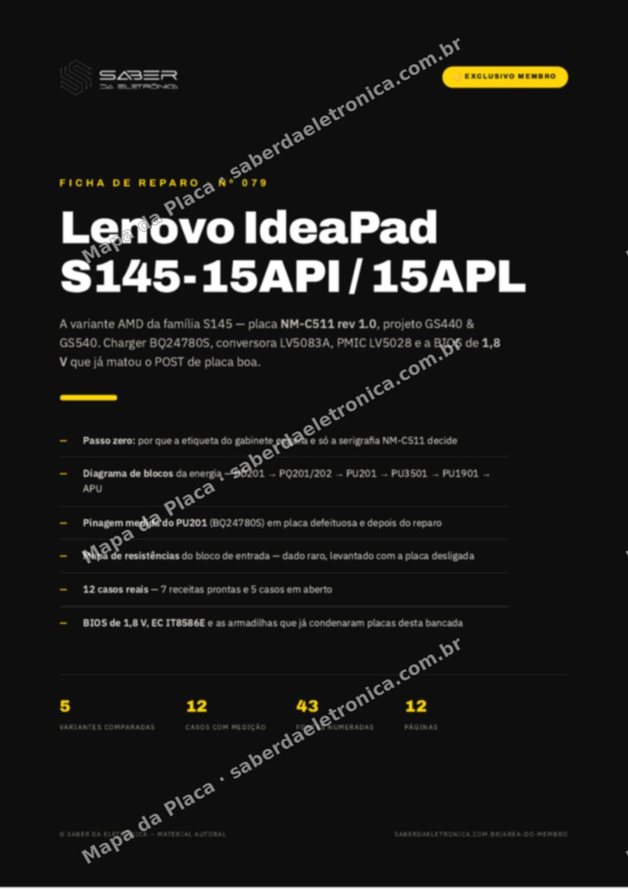 Capa da Ficha de Reparo Nº 079: Lenovo IdeaPad S145-15API / 15APL (AMD) — Ficha de Reparo da placa