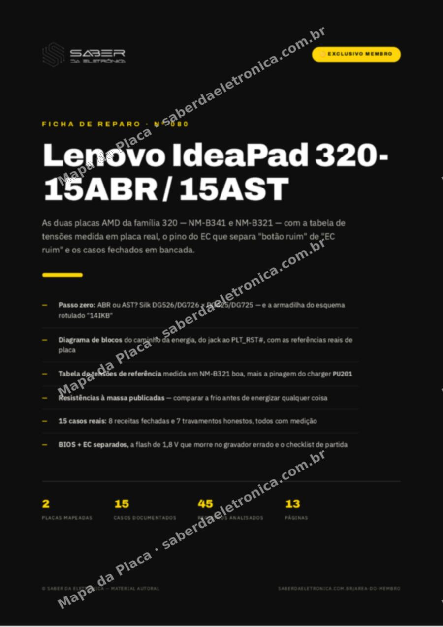Capa da Ficha de Reparo Nº 080: Lenovo IdeaPad 320-15ABR / 15AST (AMD) — Ficha de Reparo da placa