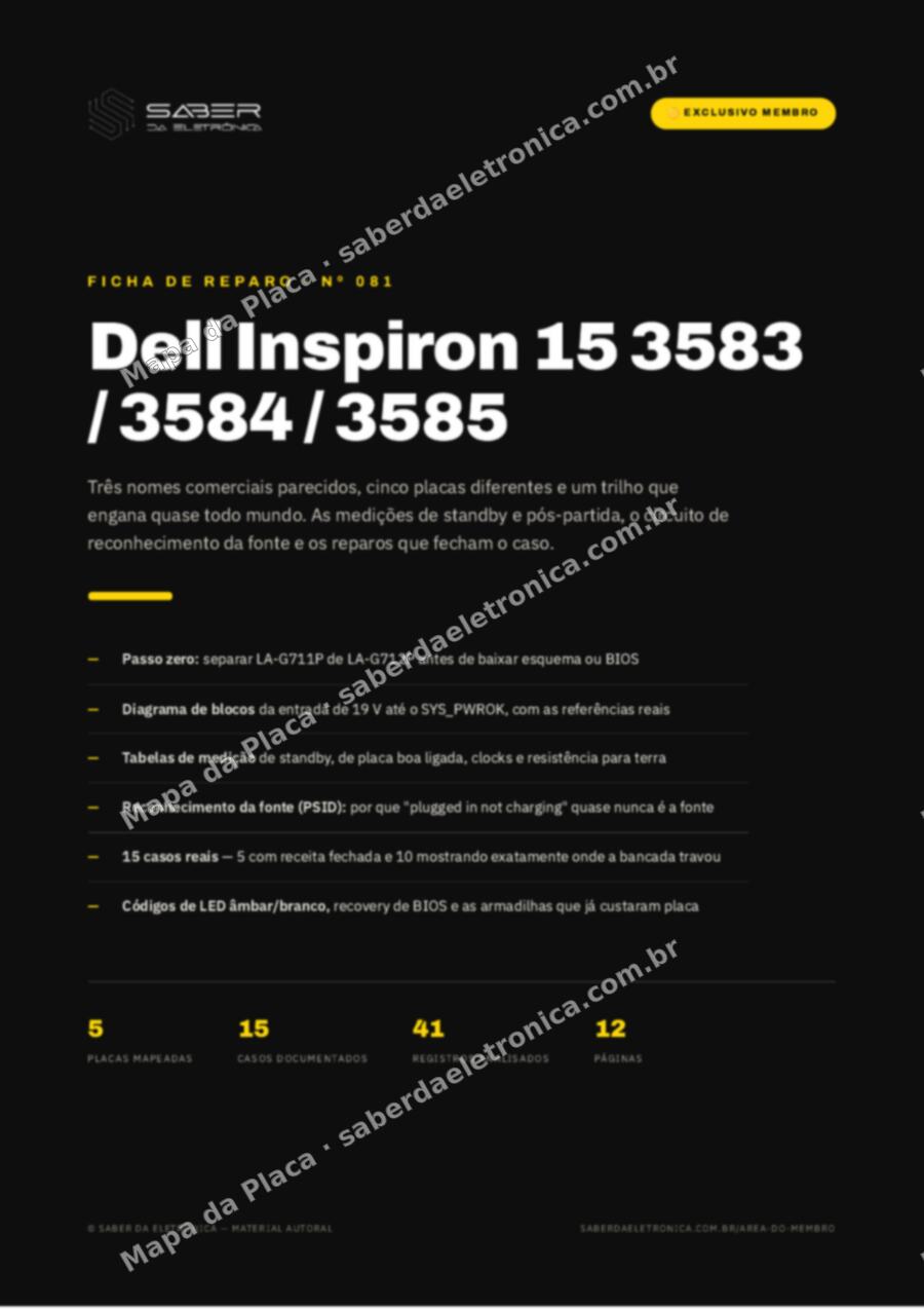 Capa da Ficha de Reparo Nº 081: Dell Inspiron 15 3583 / 3584 / 3585 — Ficha de Reparo da placa