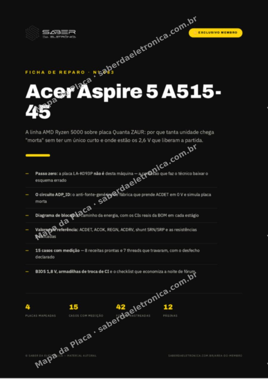 Capa da Ficha de Reparo Nº 083: Acer Aspire 5 A515-45 (Ryzen 5000) — Ficha de Reparo da placa