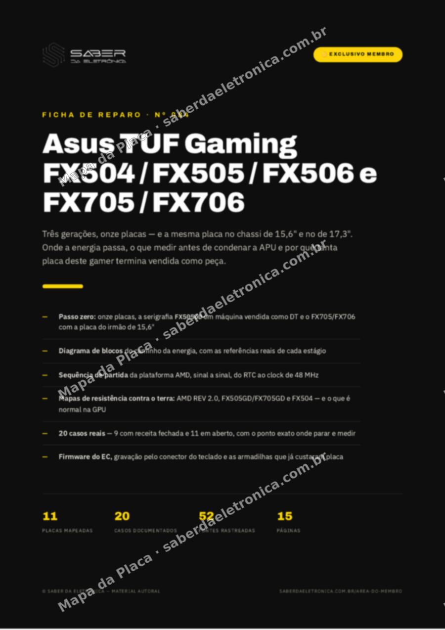Capa da Ficha de Reparo Nº 084: Asus TUF Gaming FX504 / FX505 / FX506 e FX705 / FX706 — Ficha de Reparo da placa