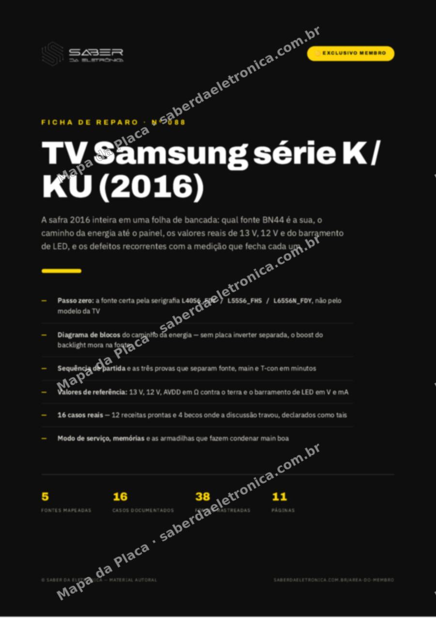 Capa da Ficha de Reparo Nº 088: TV Samsung série K / KU (2016) — Ficha de Reparo da placa