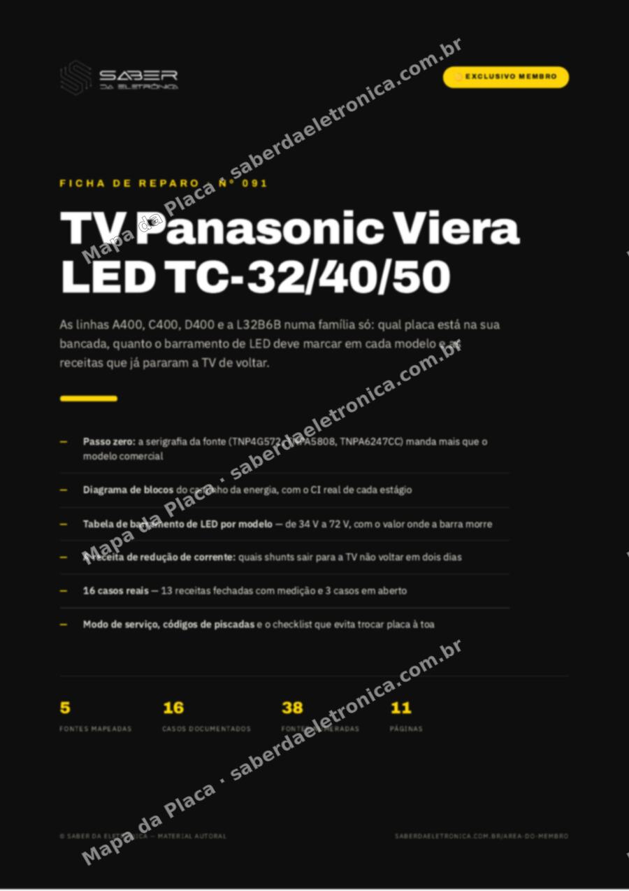 Capa da Ficha de Reparo Nº 091: TV Panasonic Viera (TC-32/40/50) — Ficha de Reparo da placa