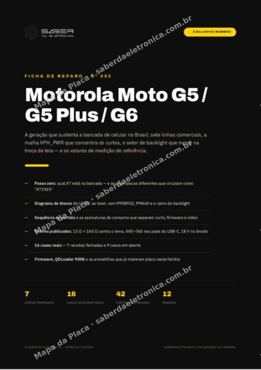 Capa da Ficha de Reparo Nº 092: Motorola Moto G5 / G5 Plus / G6 — Ficha de Reparo da placa