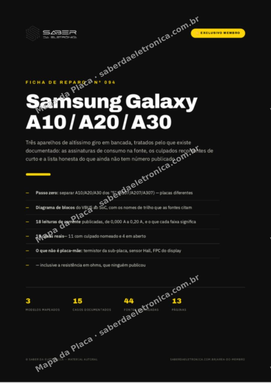 Capa da Ficha de Reparo Nº 094: Samsung Galaxy A10 / A20 / A30 — Ficha de Reparo da placa