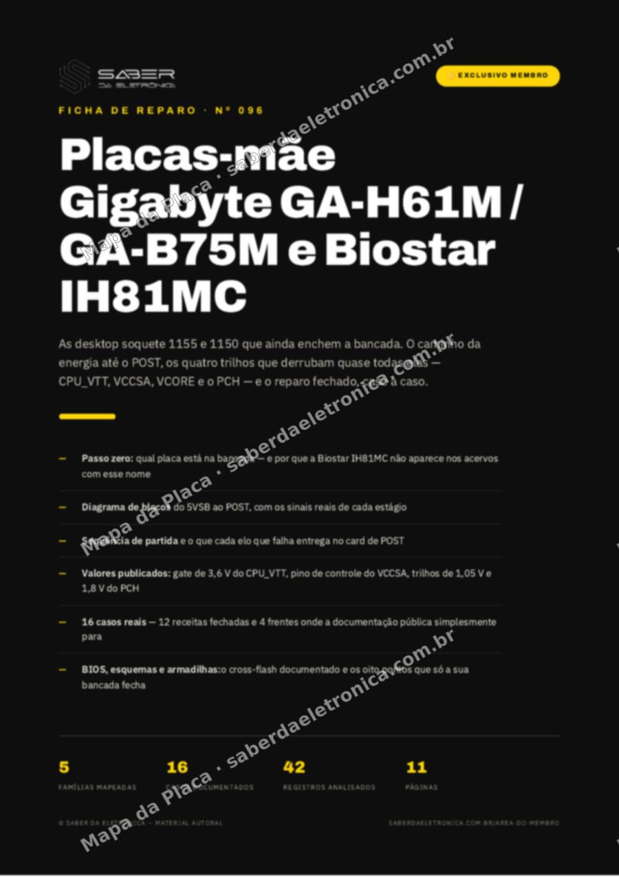 Capa da Ficha de Reparo Nº 096: Placas-mãe Gigabyte GA-H61M / GA-B75M e Biostar IH81MC — Ficha de Reparo da placa