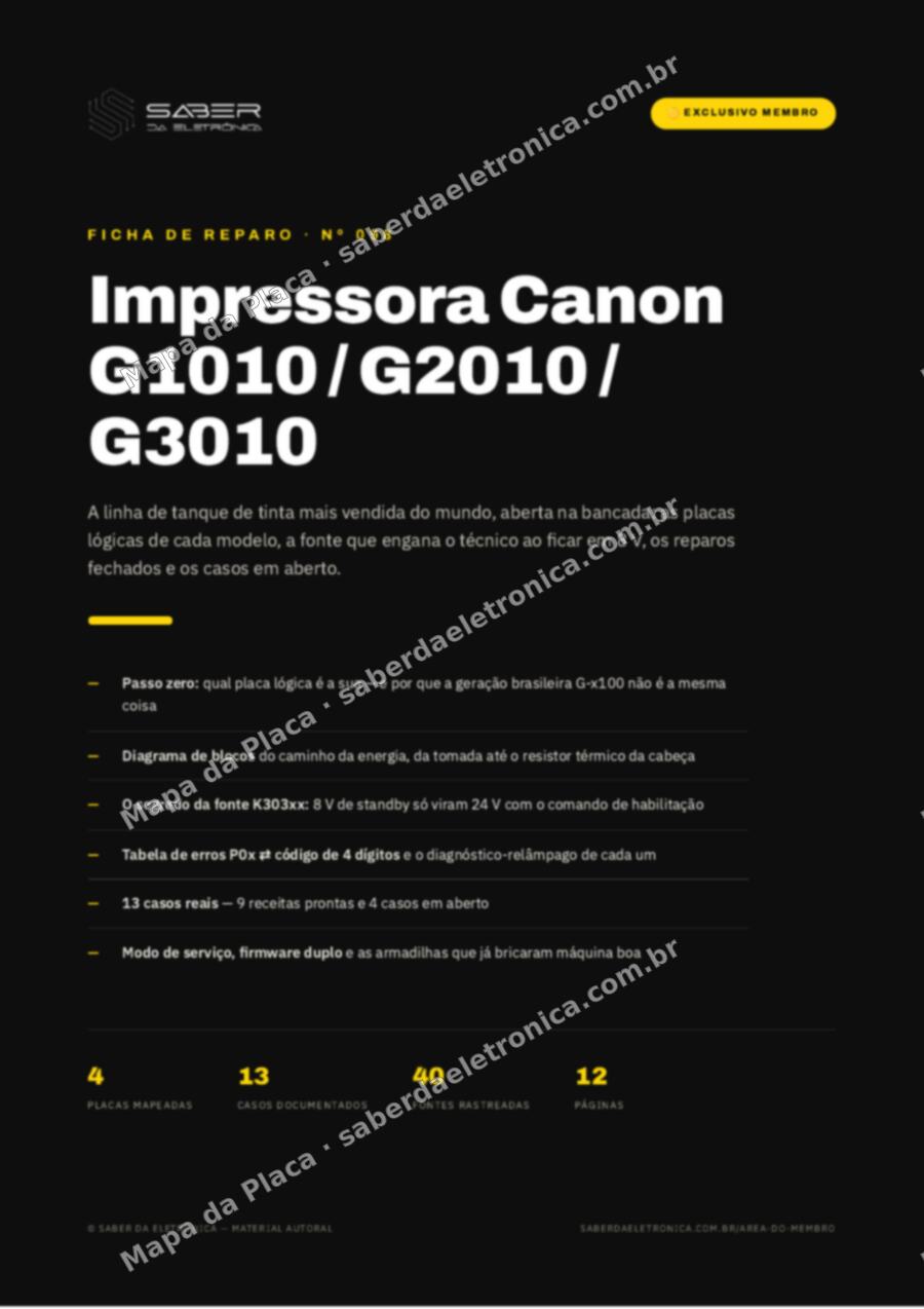 Capa da Ficha de Reparo Nº 098: Impressora Canon G1010 / G2010 / G3010 — Ficha de Reparo da placa