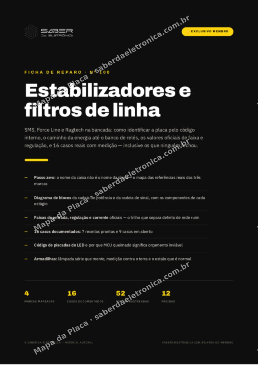 Capa da Ficha de Reparo Nº 100: Estabilizadores e filtros de linha (SMS, Force Line, Ragtech) — Ficha de Reparo da placa