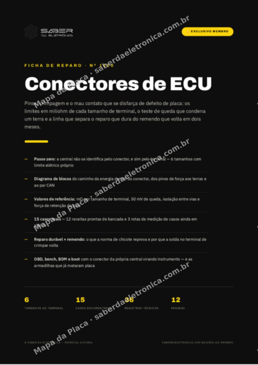 Capa da Ficha de Reparo Nº 1000: Conectores de ECU — pinos, crimpagem e o mau contato que parece defeito de placa — Ficha de Reparo da placa