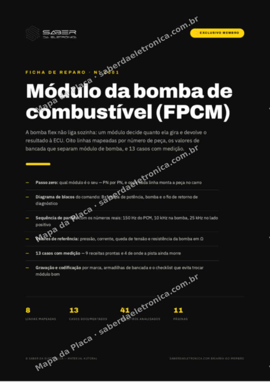 Capa da Ficha de Reparo Nº 1001: Módulo da bomba de combustível (FPCM) e a bomba flex sob comando — Ficha de Reparo da placa