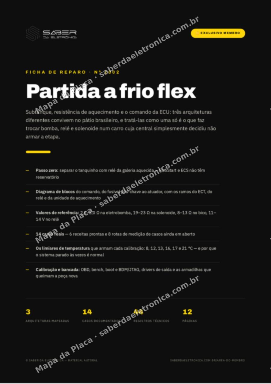 Capa da Ficha de Reparo Nº 1002: Partida a frio flex — subtanque, resistência de aquecimento e o comando da ECU — Ficha de Reparo da placa