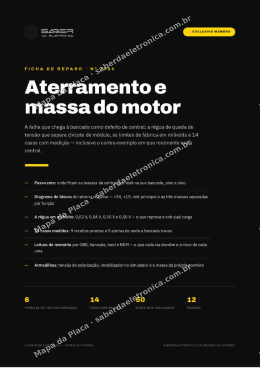 Capa da Ficha de Reparo Nº 1004: Aterramento e massa do motor — a falha que chega à bancada como defeito de central — Ficha de Reparo da placa