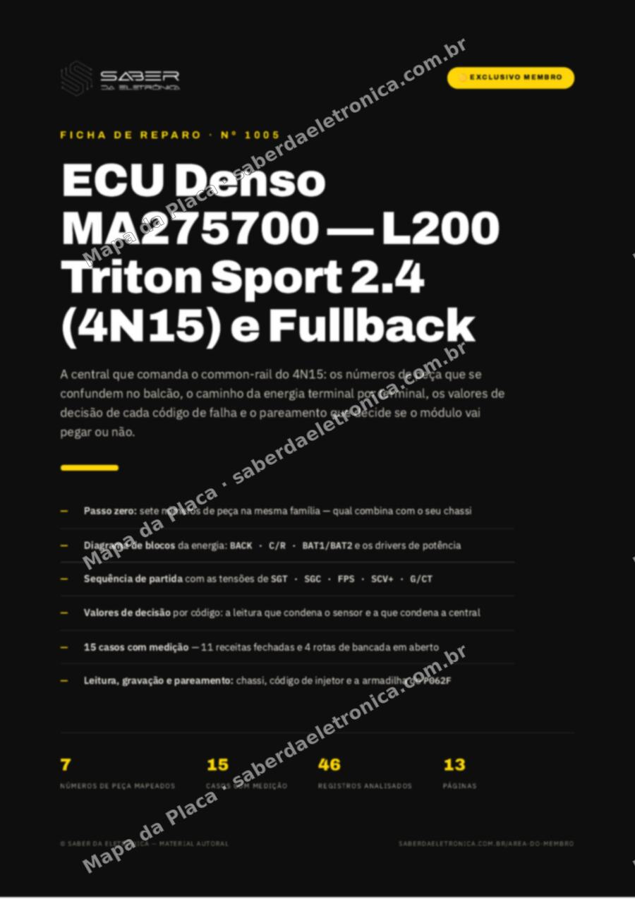 Capa da Ficha de Reparo Nº 1005: ECU Denso — Mitsubishi L200 Triton Sport 2.4 (4N15) e Fiat Fullback — Ficha de Reparo da placa