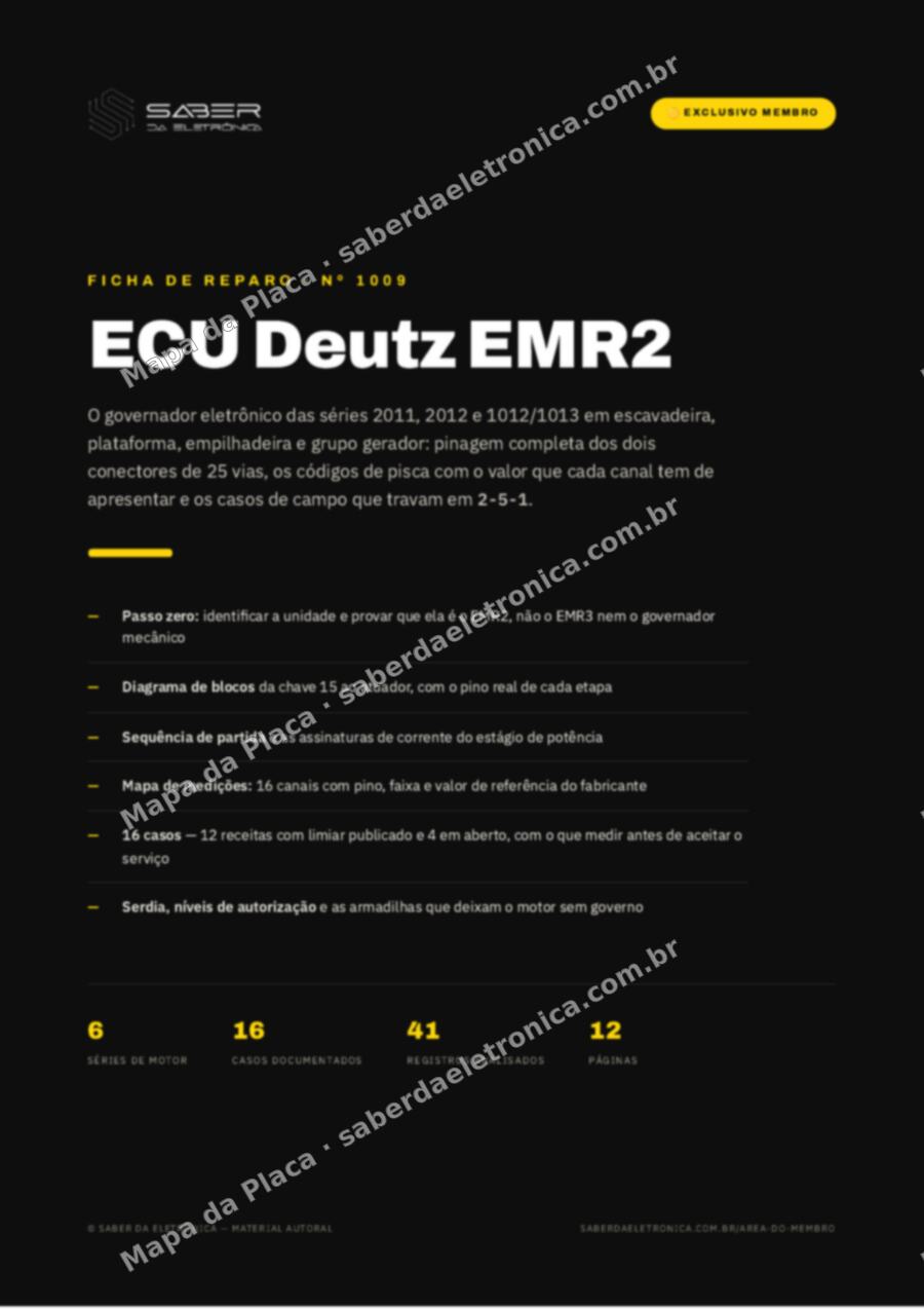 Capa da Ficha de Reparo Nº 1009: ECU Deutz EMR2 — séries 2011, 2012 e 1012/1013 em máquina e grupo gerador — Ficha de Reparo da placa