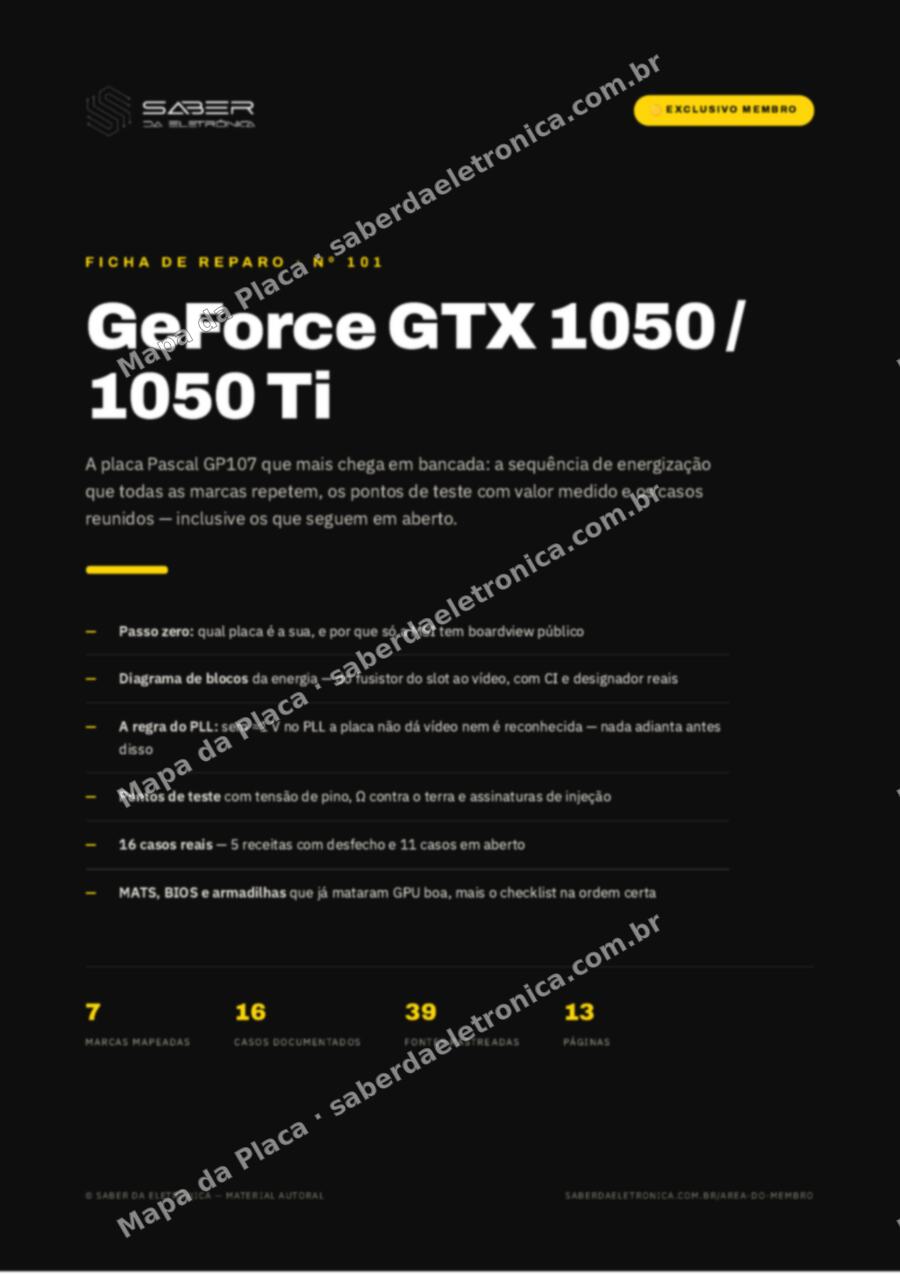 Capa da Ficha de Reparo Nº 101: GeForce GTX 1050 / 1050 Ti (GPU GP107) — Ficha de Reparo da placa